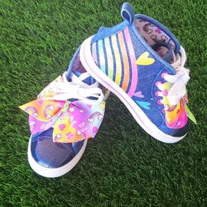 JoJo Siwa High Top Rainbow Denim Sneakers with Bow Size 12 Nickelodeon Gi…